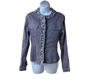 Lorena’O Made in Italy Women’s S Purple Ruffle Trim Military Utility Jacket